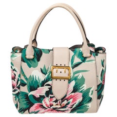 Burberry Floral Print Leather The Medium Buckle Tote