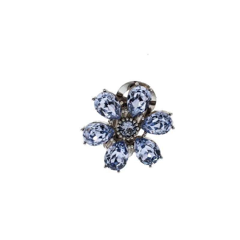 Burberry Flower Crystal Silver Tone Clip-on Asymmetric Stud Drop Earrings 2
