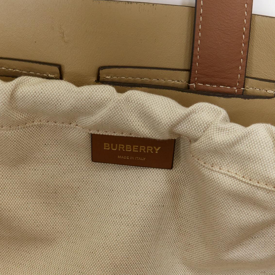 BURBERRY Foster brown leather gold logo open weave large tote bag 6