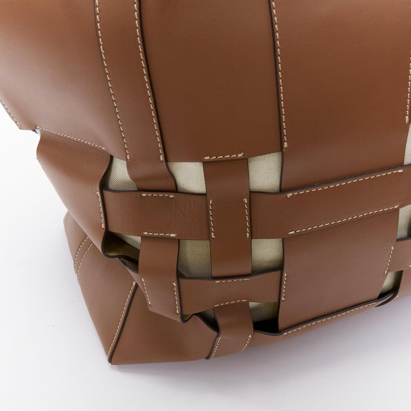 BURBERRY Foster brown leather gold logo open weave large tote bag 3