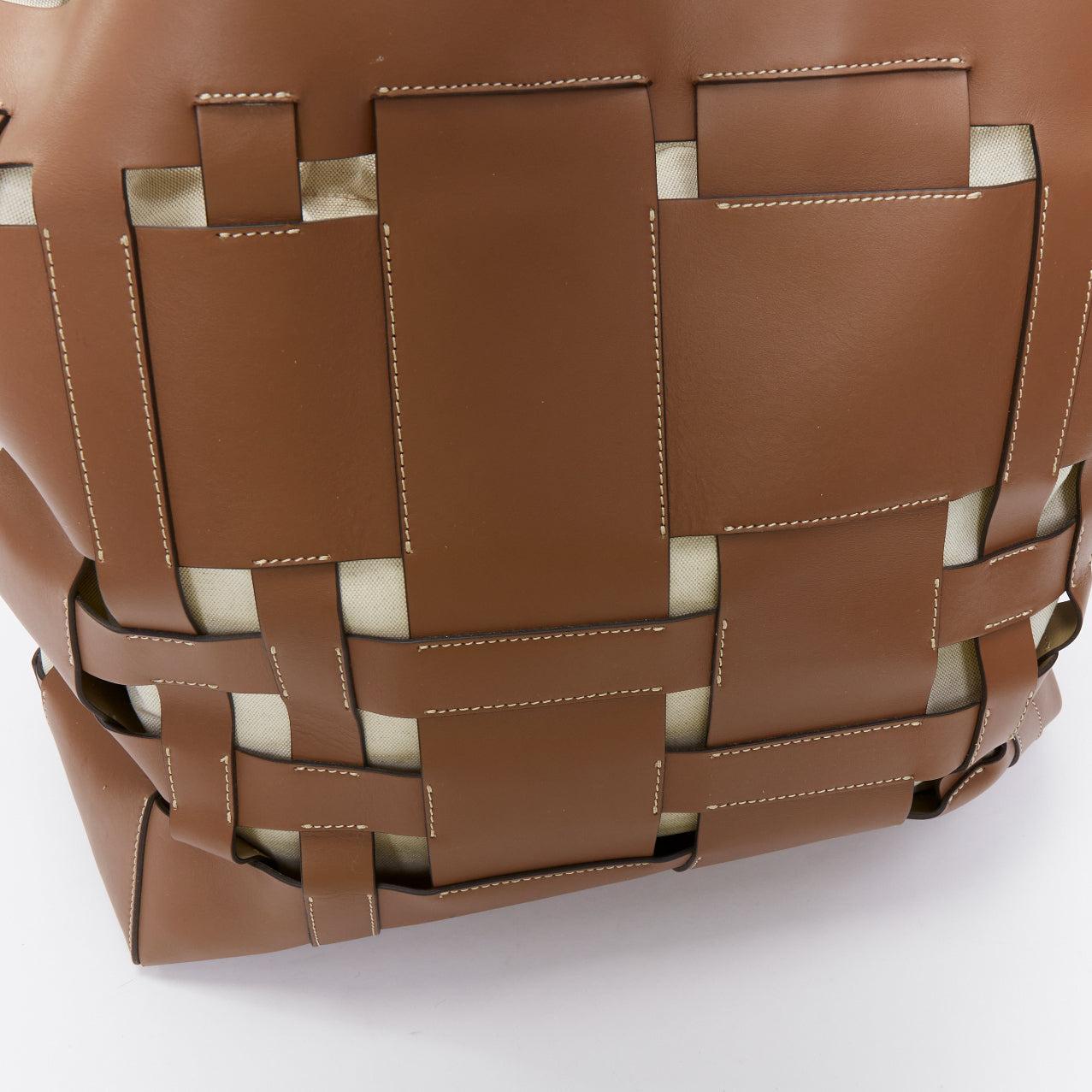 BURBERRY Foster brown leather gold logo open weave large tote bag 4