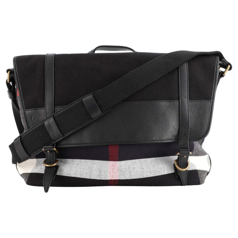 Burberry Foster Flap Messenger Bag House Check Canvas For Sale at 1stDibs