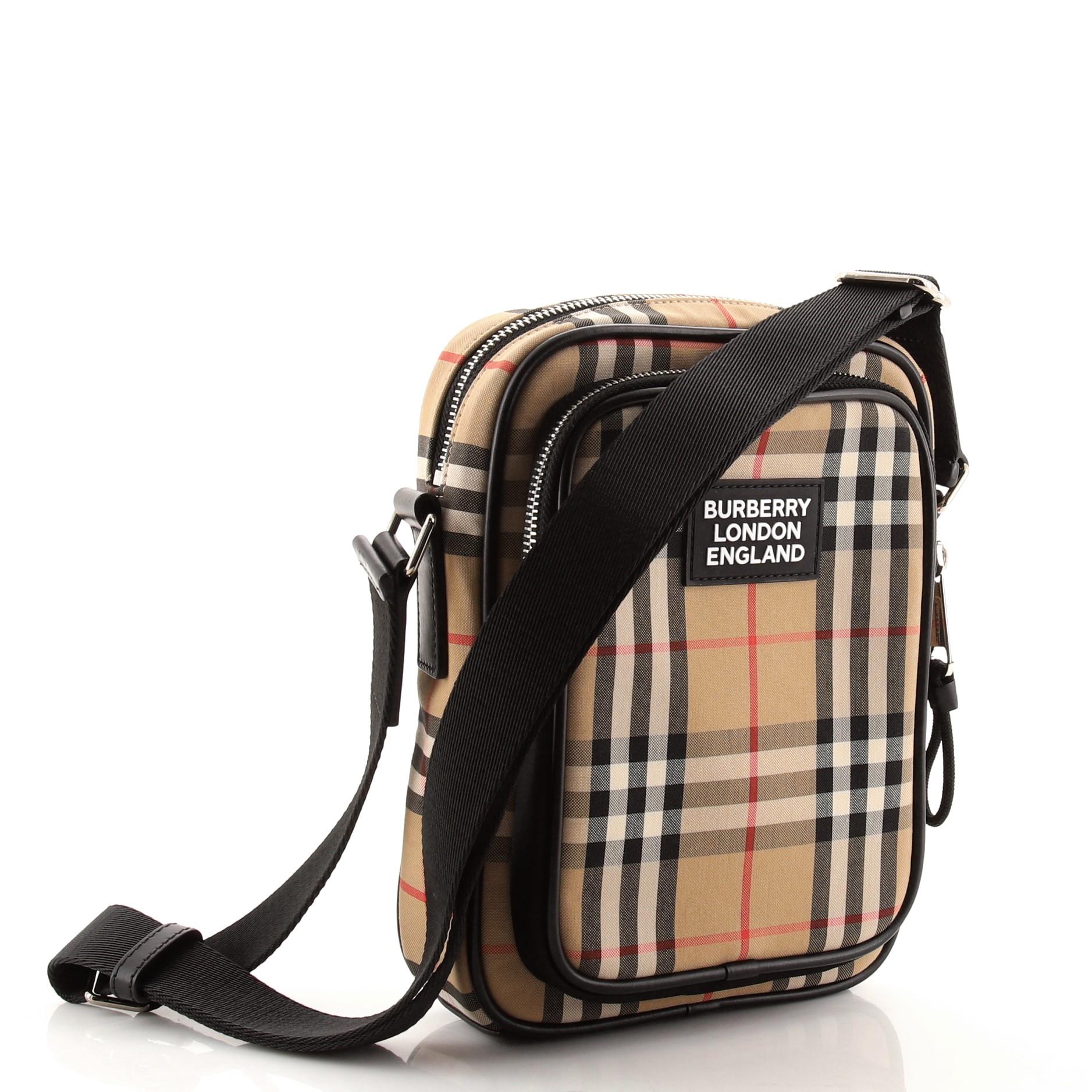 Black Burberry Freddie Camera Crossbody Bag Vintage Check Canvas