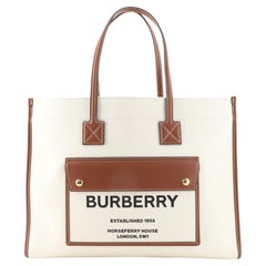 Burberry Freya Shopping Tote Canvas with Leather Medium
