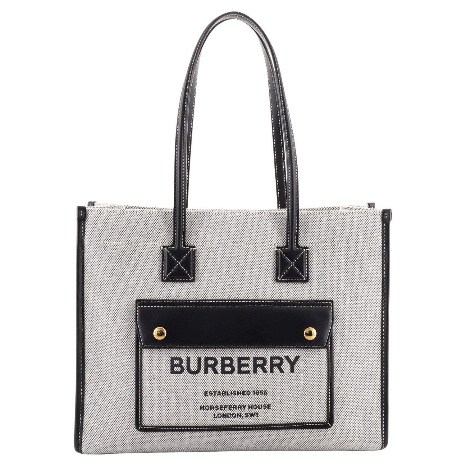 Burberry Freya Shopping Tote Canvas with Leather Small at 1stDibs