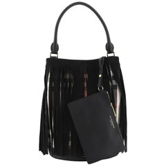 Burberry Fringe Bucket Bag Haymarket Coated Canvas with Suede