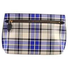 Burberry Front Zip Clutch Tartan Printed Leather