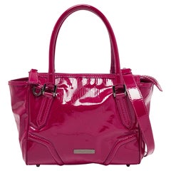 Burberry Fuchsia Check Embossed Patent Leather Tote