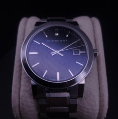 Burberry Herren Silberton Stahl Schwarzes Gesicht