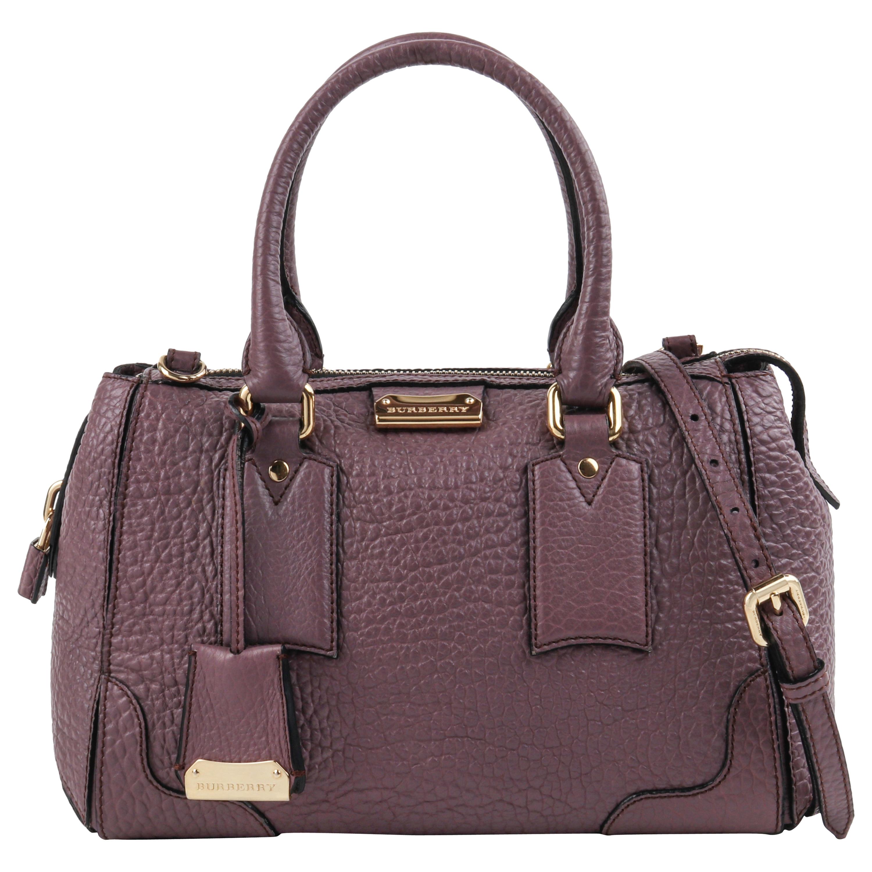 BURBERRY "Gladstone" Mauve Heritage Leather Top Handle Satchel Handbag