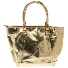 Burberry Gold Beat Check Mirror Patent Leather Ember Tote