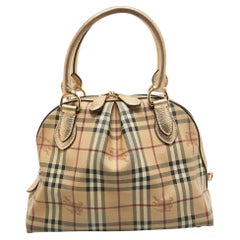 Burberry Gold/Beige Haymarket Check Coated Canvas and Leather Thornley Satchel