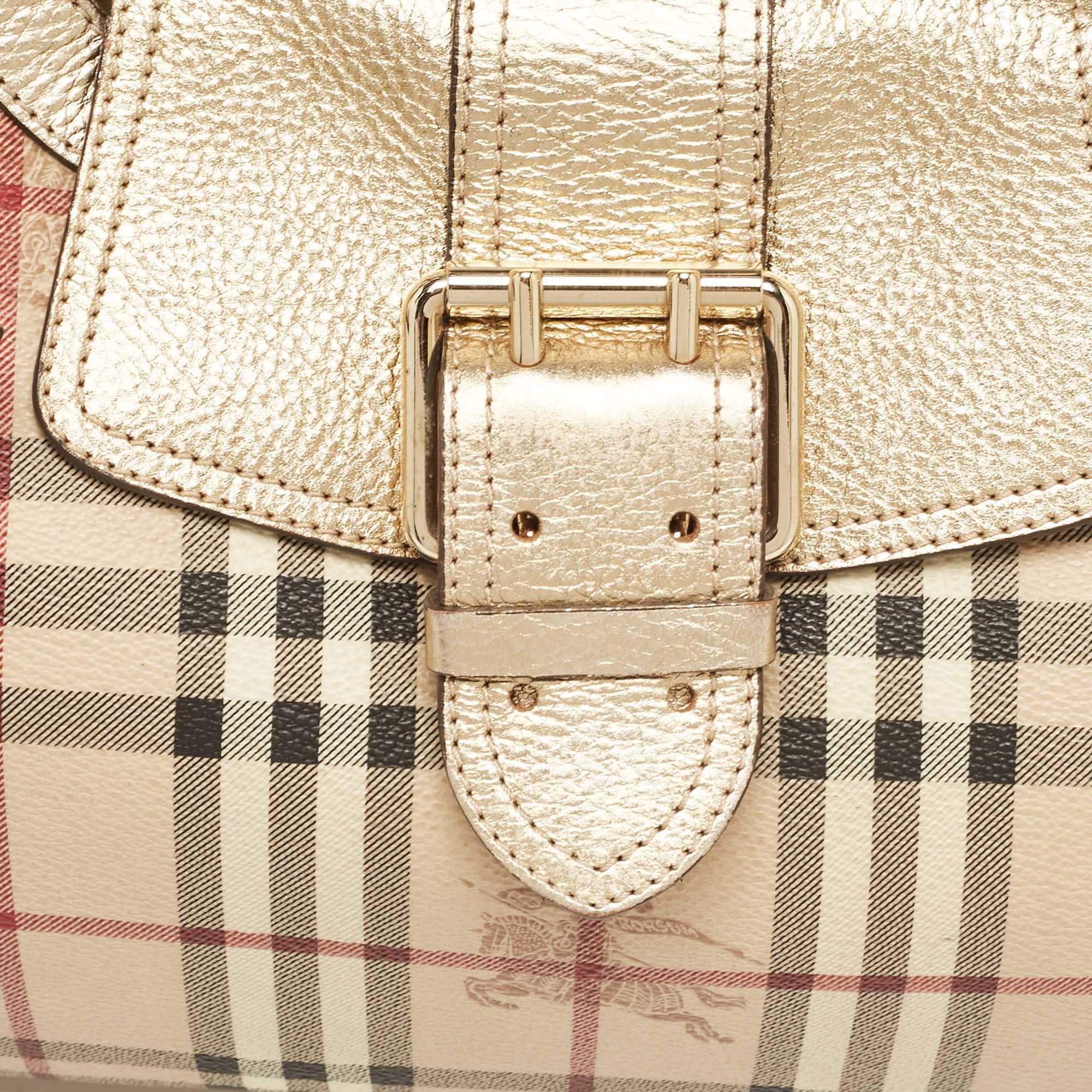 Burberry Gold/Beige Haymarket Check PVC Ashbury Shoulder Bag 1