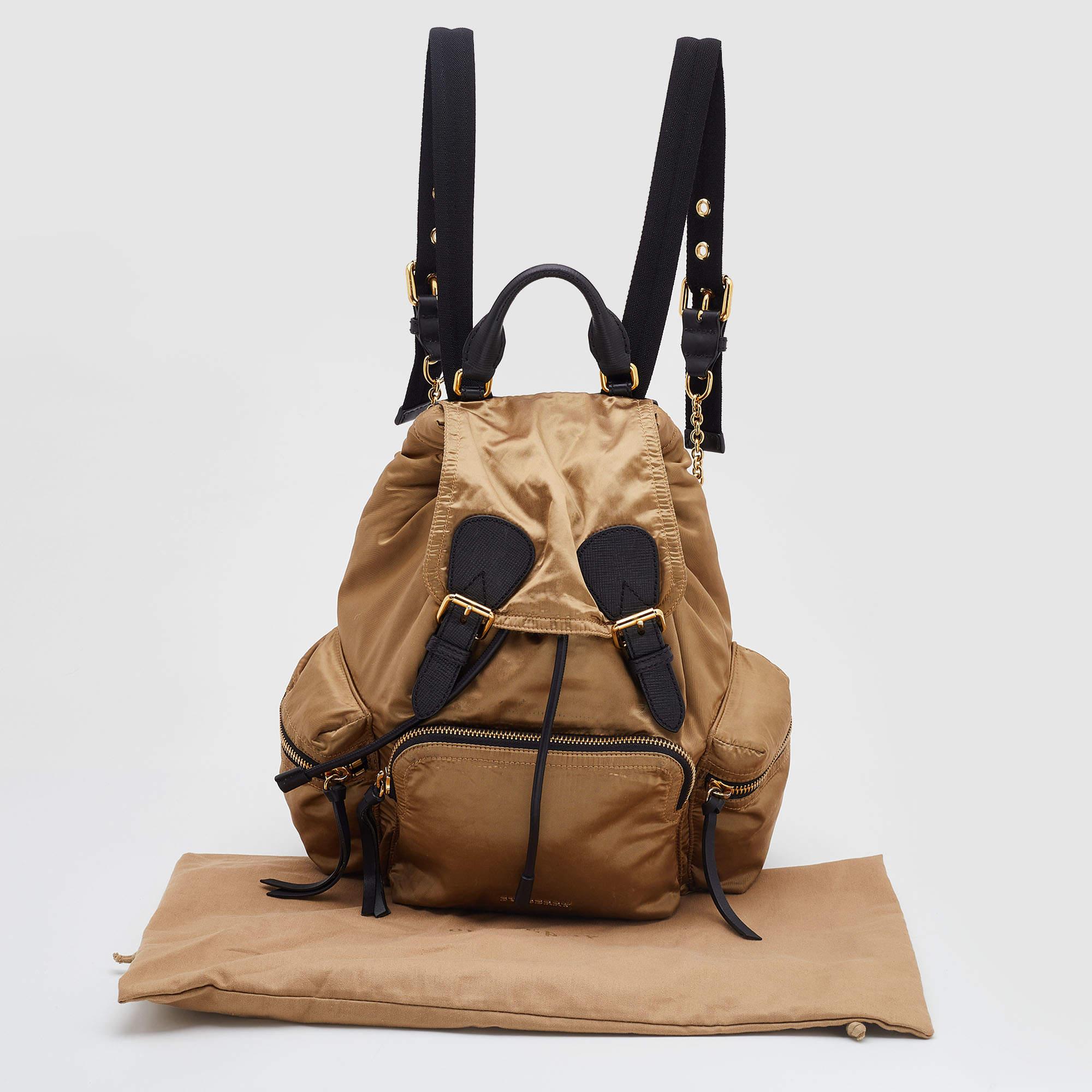 Burberry Gold/Black Nylon and Leather Rucksack Backpack 6