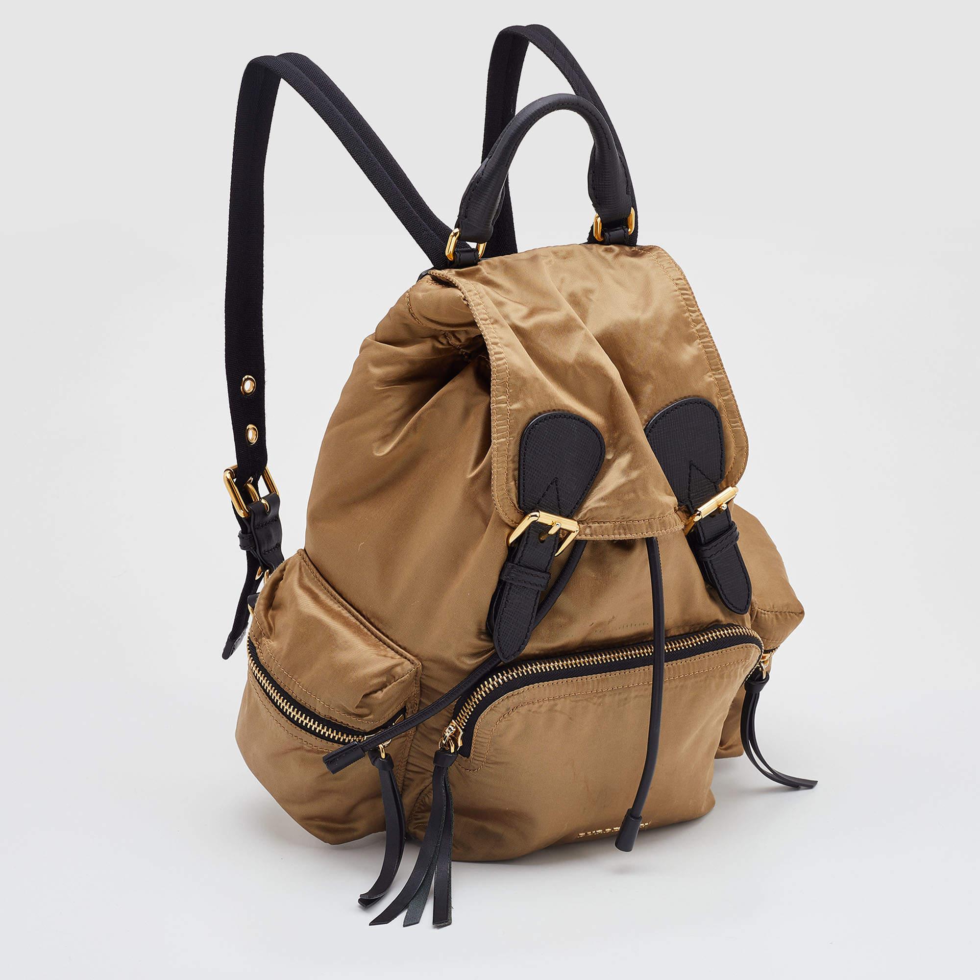 Burberry Gold/Black Nylon and Leather Rucksack Backpack In Fair Condition In Dubai, Al Qouz 2