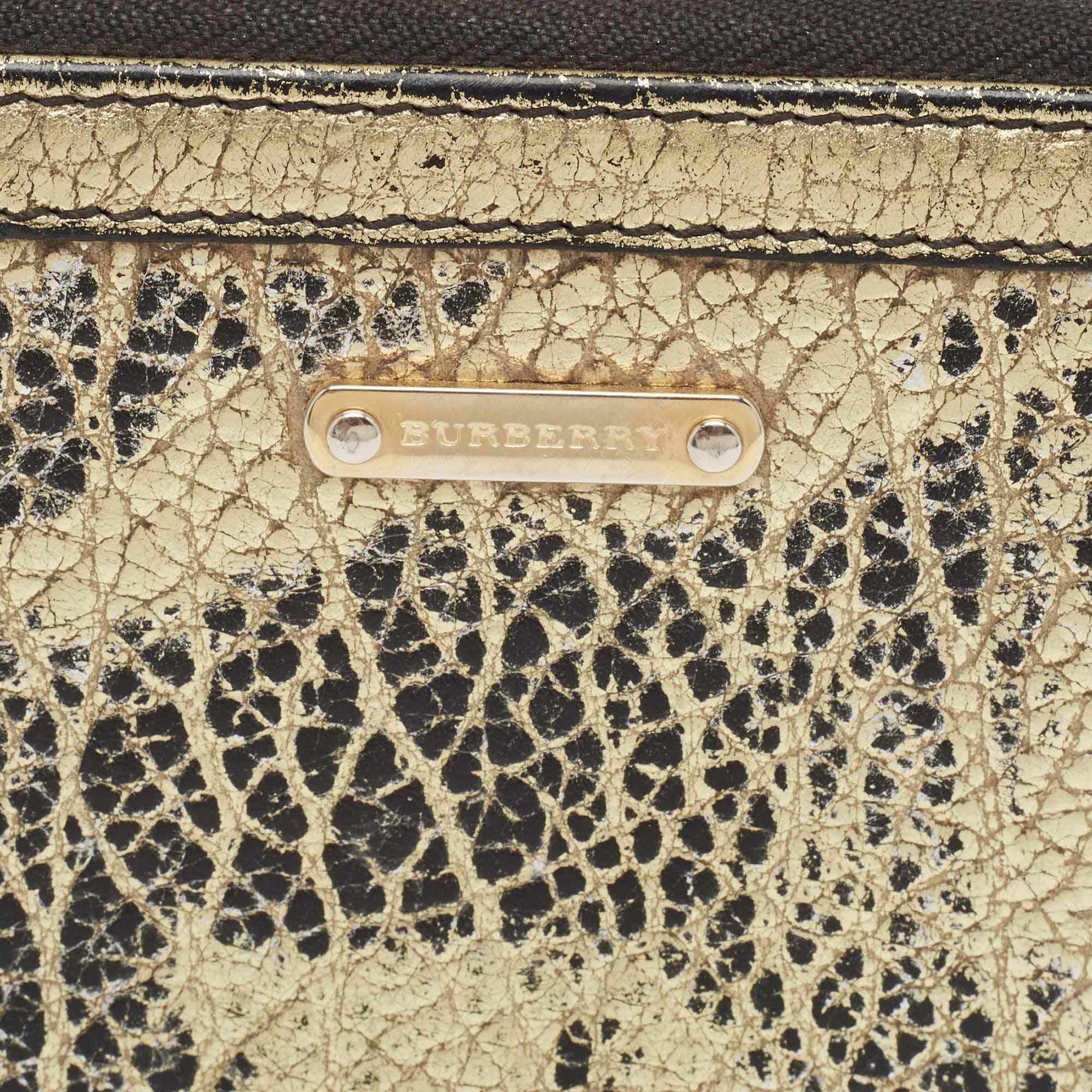 Burberry Gold/Black Textured Leather Zip Around Continental Wallet For Sale 1