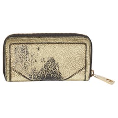 Burberry Gold/Black Textured Leather Zip Around Continental Wallet