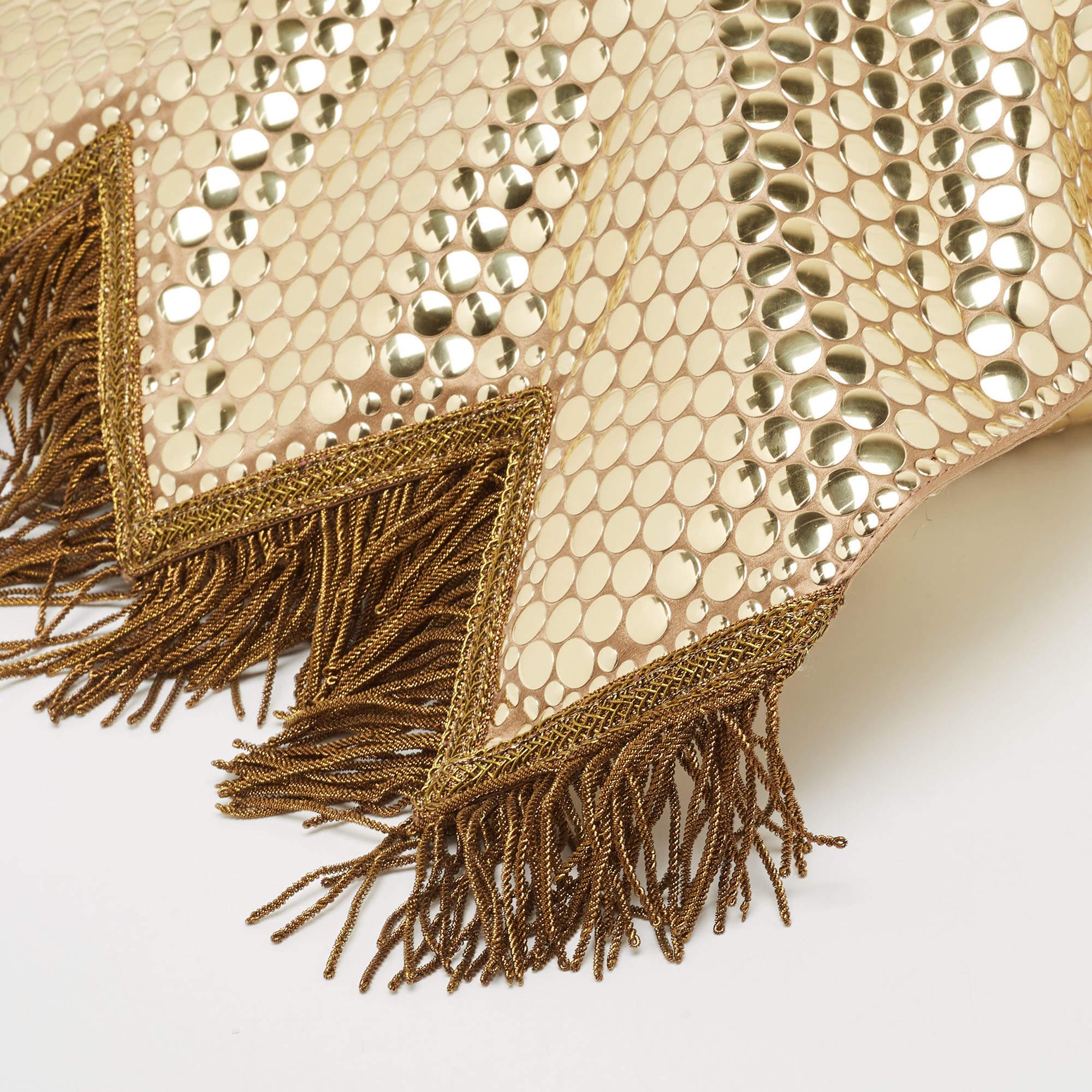 Burberry Gold Bullion Fringing Paillette-Embellished Satin Flag Bag For Sale 8