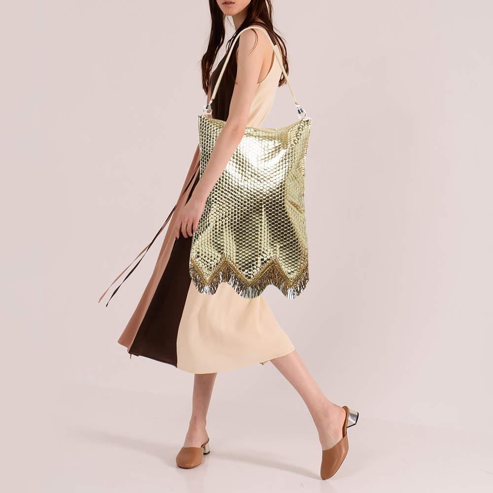 Burberry Gold Bullion Fringing Paillette-Embellished Satin Flag Bag In Excellent Condition For Sale In Dubai, Al Qouz 2