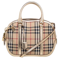 Burberry Gold Haymarket Check Nylon and Leather Small Orchard Bowler Bag
