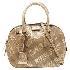 Burberry Gold Heritage Check Embossed Leather Small Orchard Bowler Bag