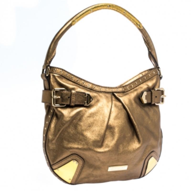 Burberry Gold Leather Hartley Hobo Marrón en venta