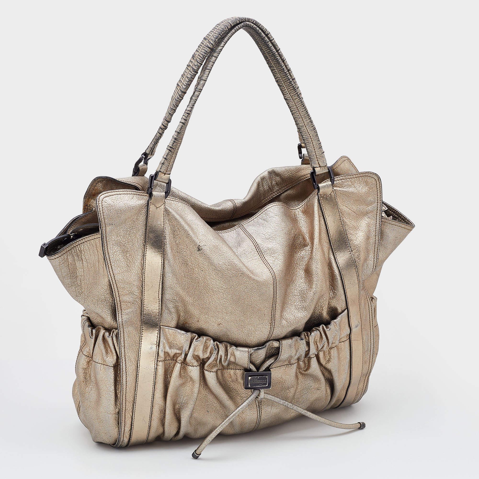 Brown Burberry Gold Leather Large Warrior Shoulder Bag