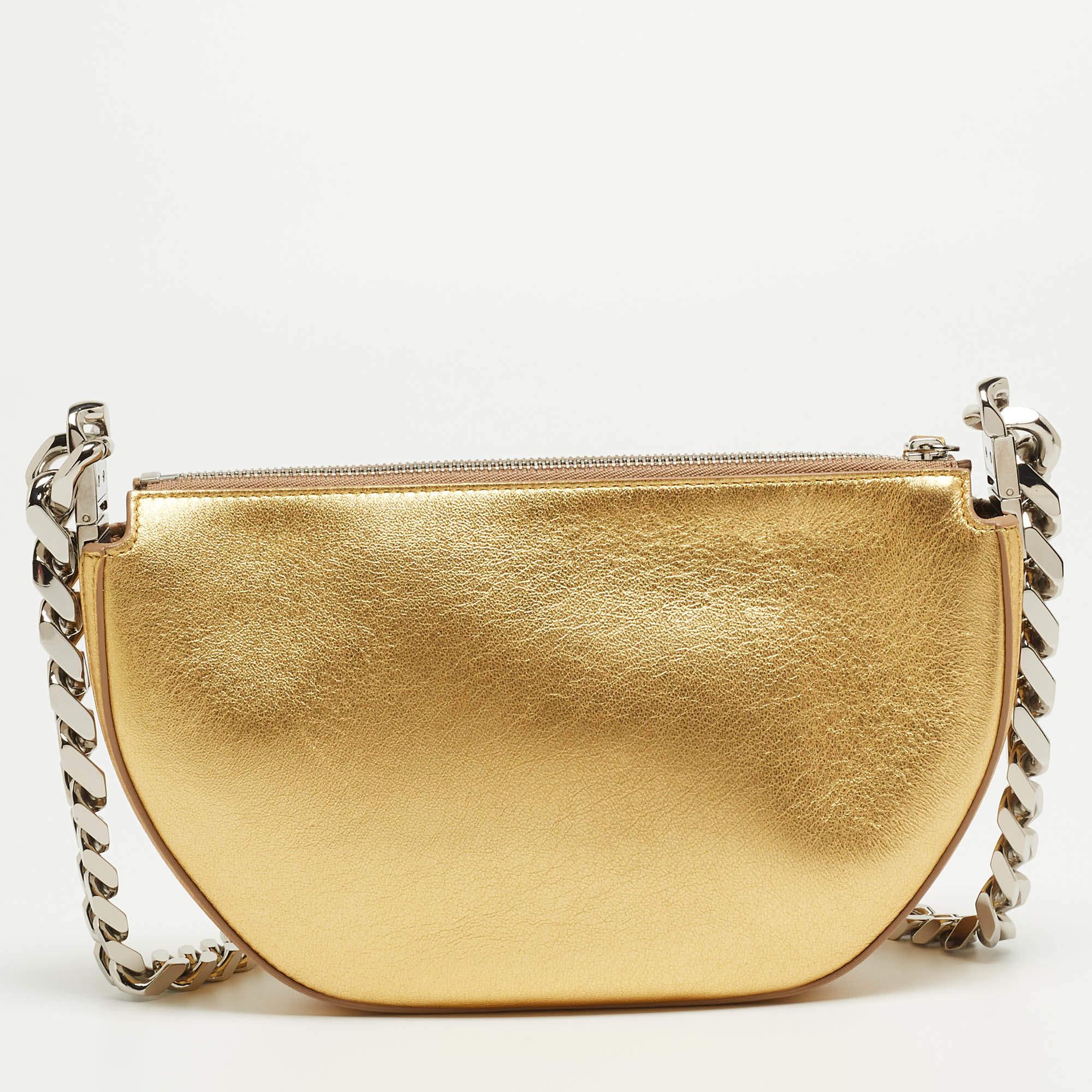 Brown Burberry Gold Leather Mini Olympia Zip Chain Bag