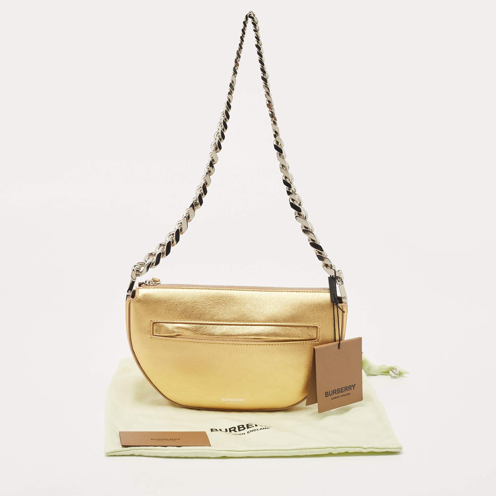 Burberry Gold Leather Mini Olympia Zip Chain Bag 1