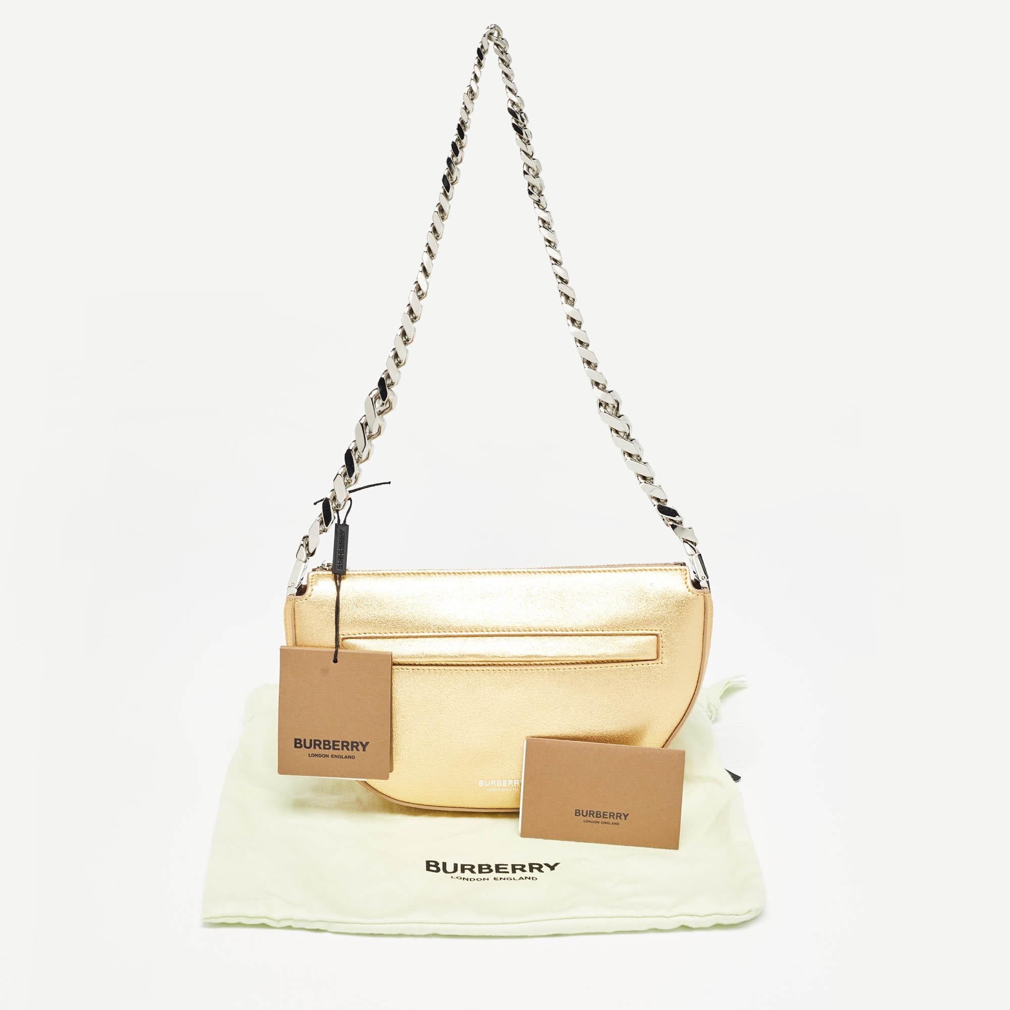 Burberry Gold Leather Mini Olympia Zip Chain Bag 4