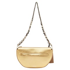 Burberry Gold Leder-Mini Olympia-Reißverschluss-Tasche mit Kette