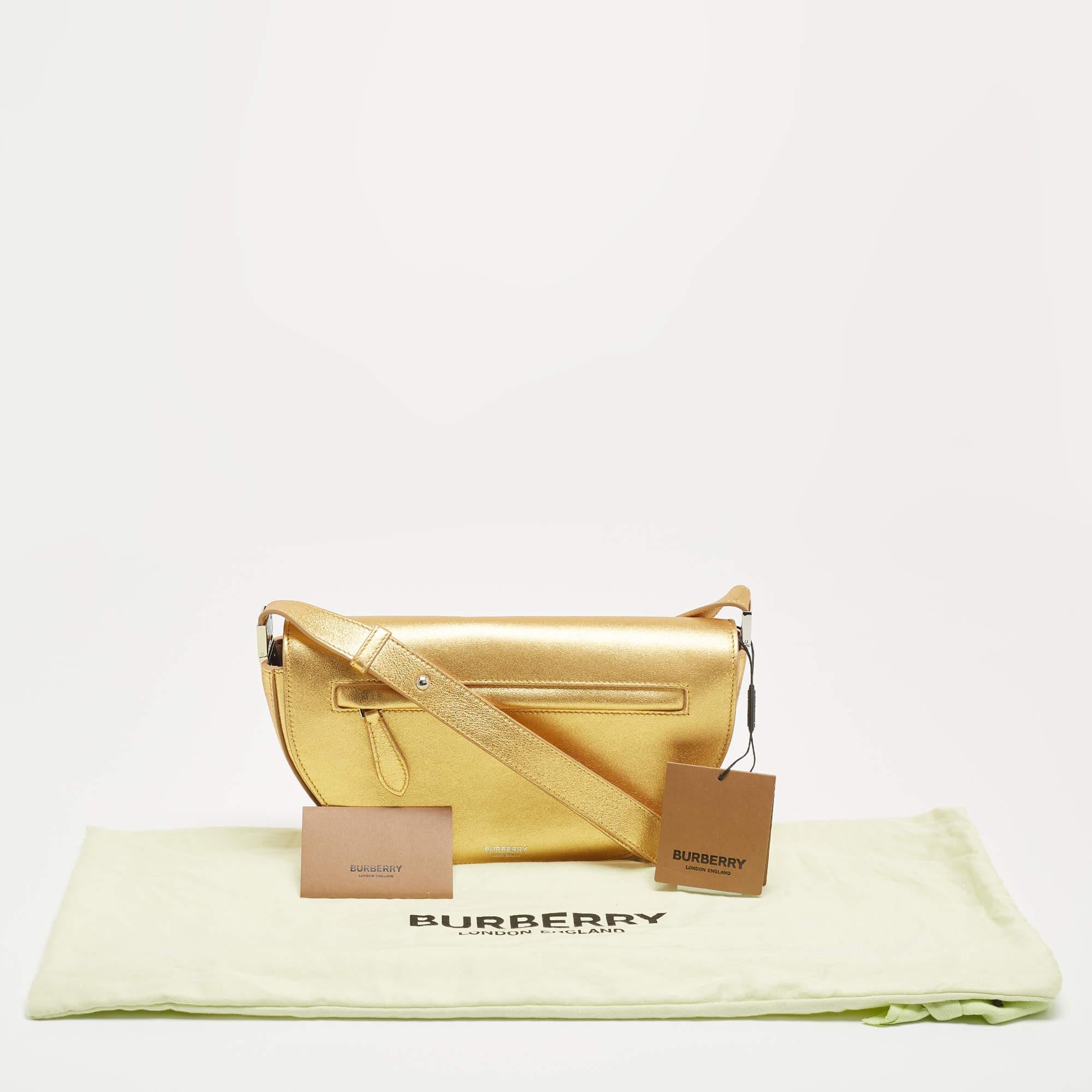 Burberry Gold Leather Small Olympia Shoulder Bag For Sale 4