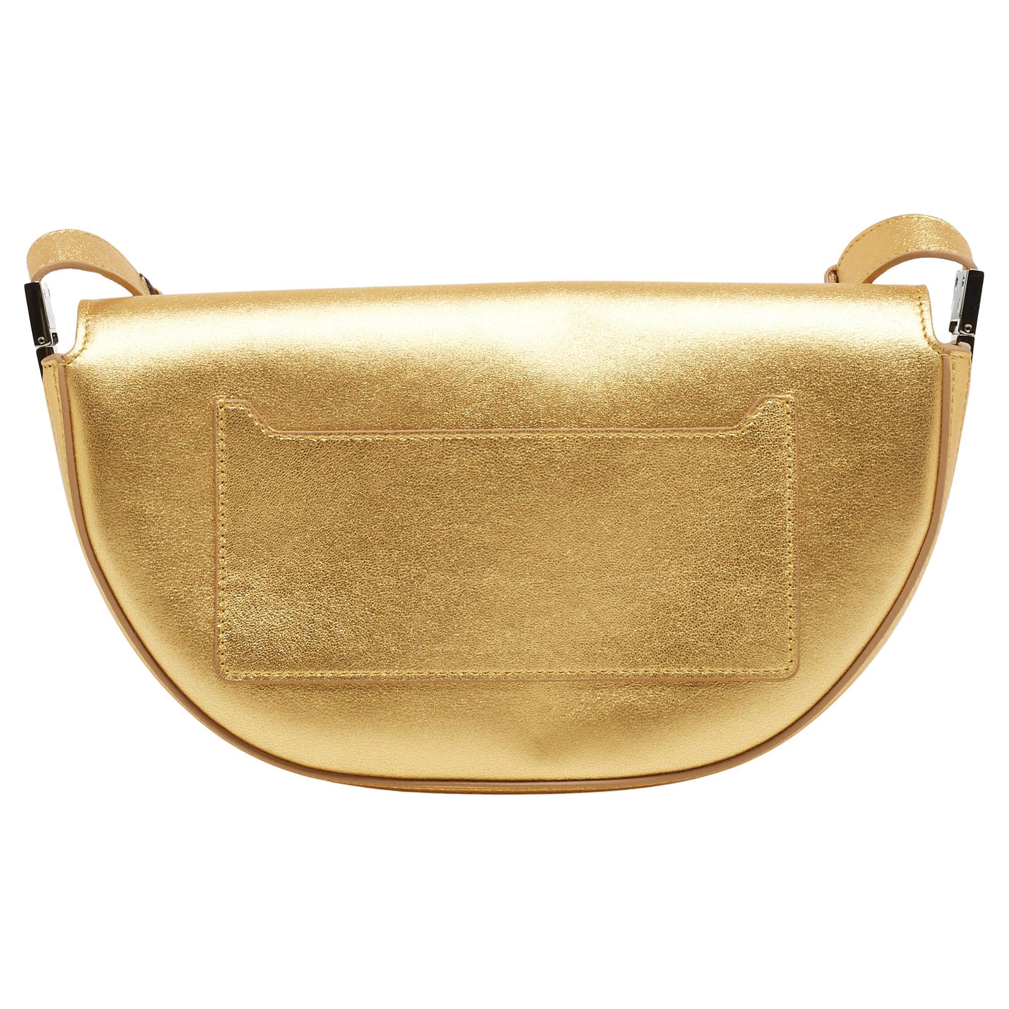 Burberry Gold Leather Small Olympia Shoulder Bag For Sale