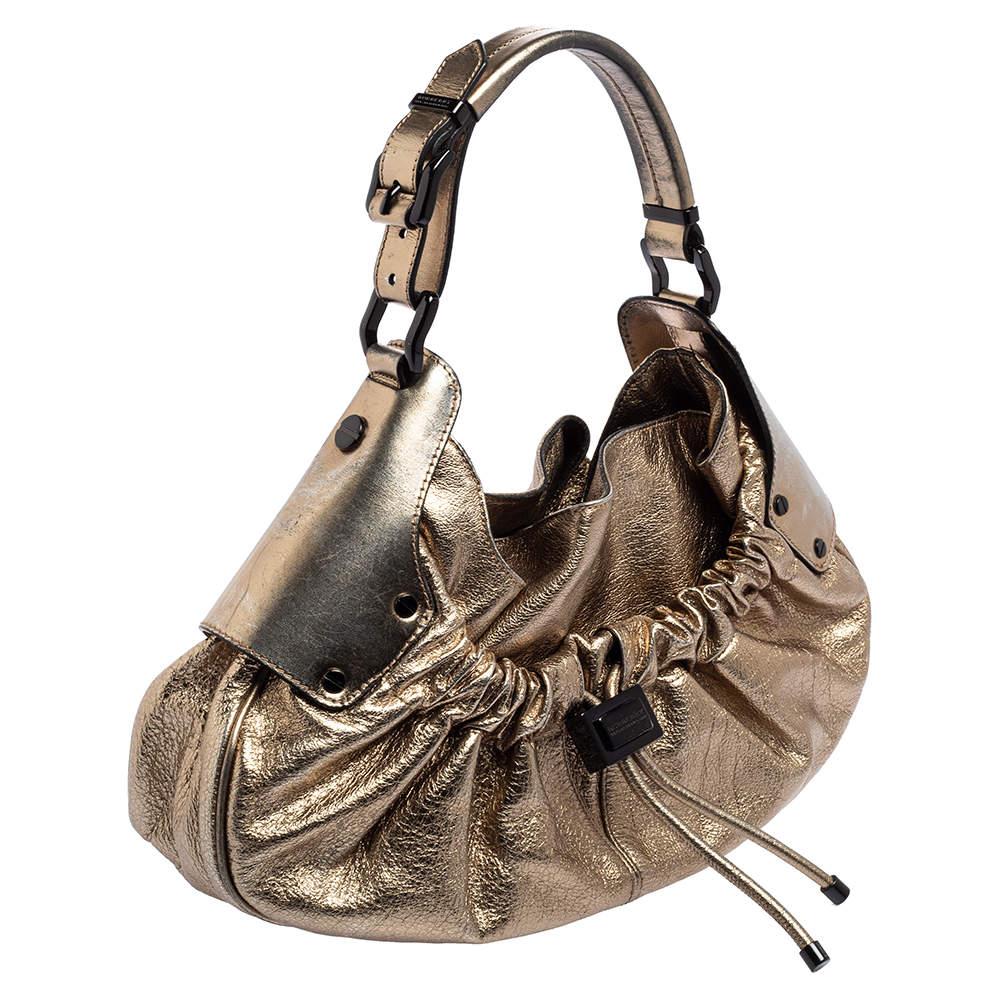 Brown Burberry Gold Leather Warrior Drawstring Hobo