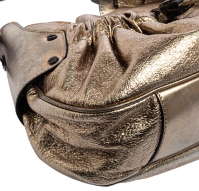 Brown Burberry Gold Leather Warrior Drawstring Hobo