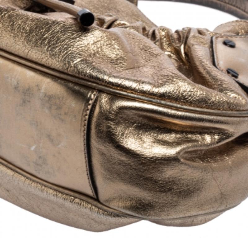 Burberry Gold Leather Warrior Drawstring Hobo In Fair Condition In Dubai, Al Qouz 2