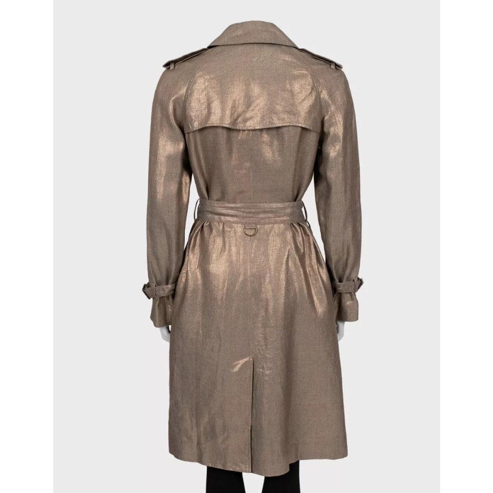 Marron Trench ajusté en lin doré de Burberry - UK8 (S) en vente