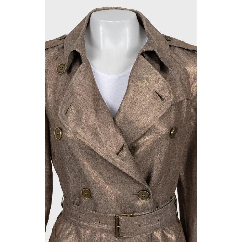 Trench ajusté en lin doré de Burberry - UK8 (S) Excellent état - En vente à Krakow, PL