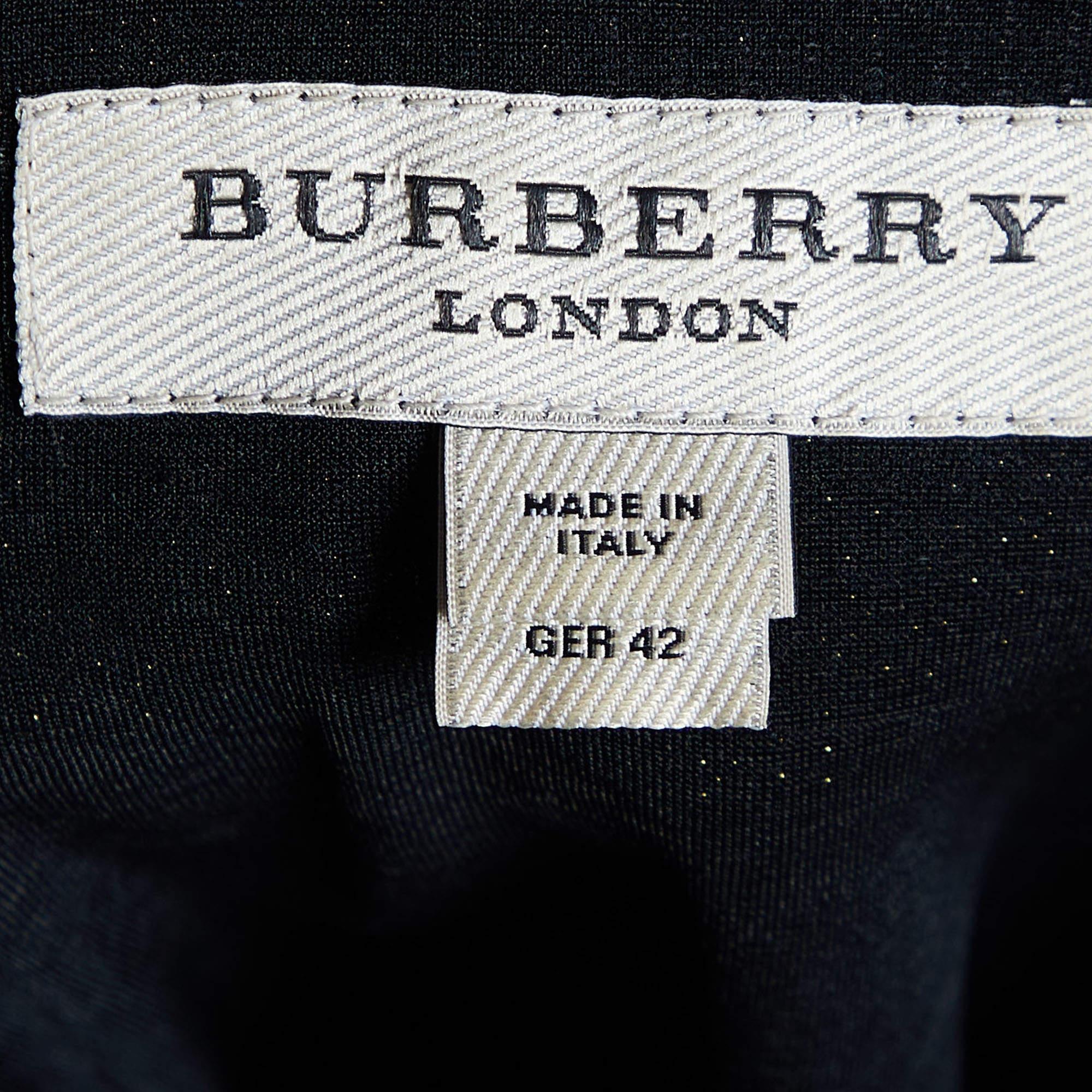 Burberry Robe à manches longues froncée en tricot métallique doré L en vente 1