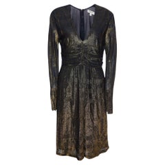 Used Burberry Gold Metallic Knit Ruched Long Sleeve Dress L