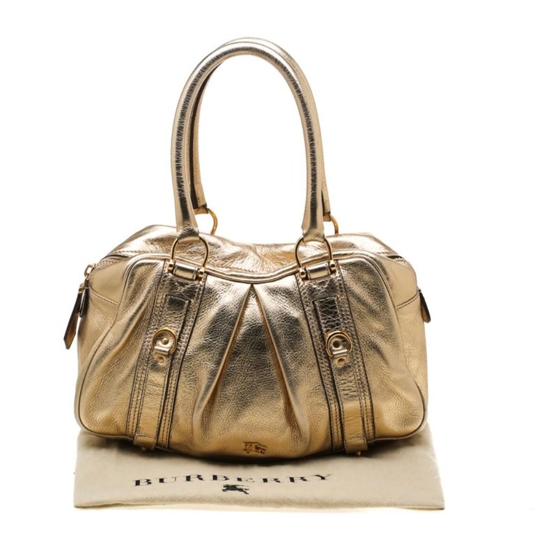 Burberry Gold Metallic Leather Ashbury Satchel For Sale at 1stDibs