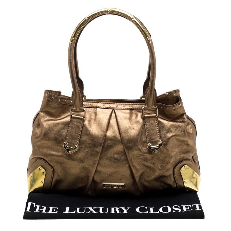 Burberry Gold Metallic Leather Satchel For Sale at 1stDibs