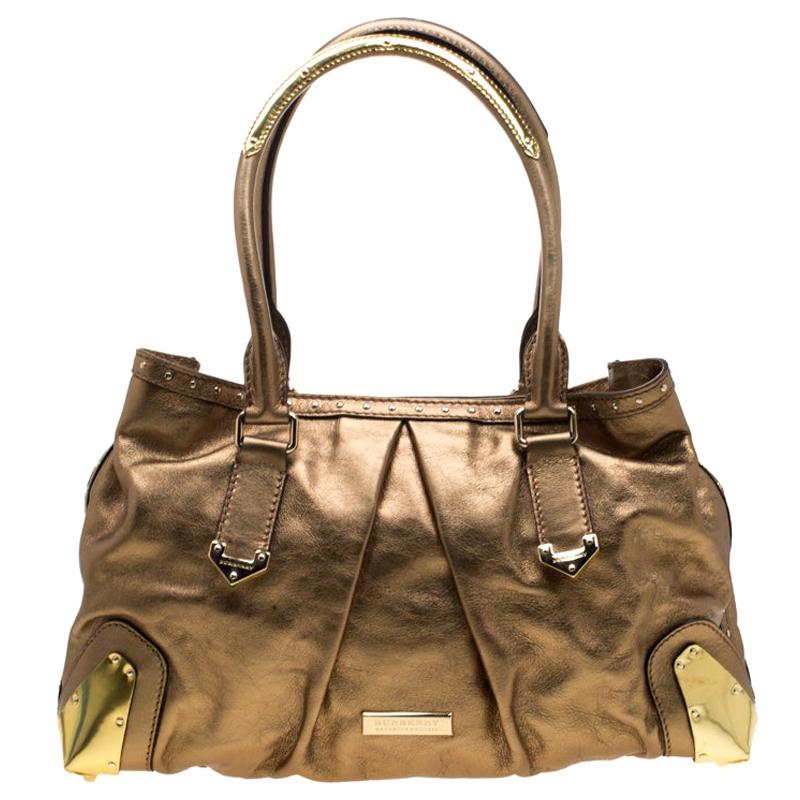 Burberry Gold Metallic Leather Satchel