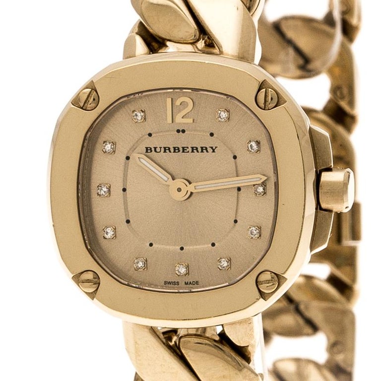 Burberry Gold Plated Diamond Bby1952 Women's Watch 24MM For Sale at