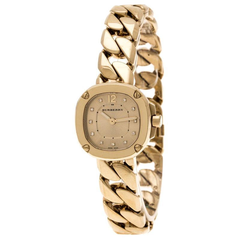 Burberry Gold Plated Diamond Bby1952 Women's Watch 24MM For Sale at