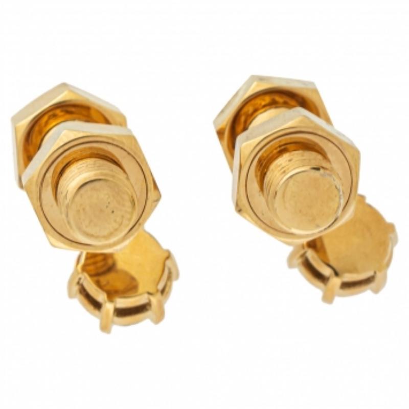 Women's Burberry Gold Plated Leather Inlay Nut & Bolt Drop Earrings For Sale