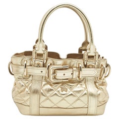 Burberry Gold Quilted Glossy Leather Beaton Tote