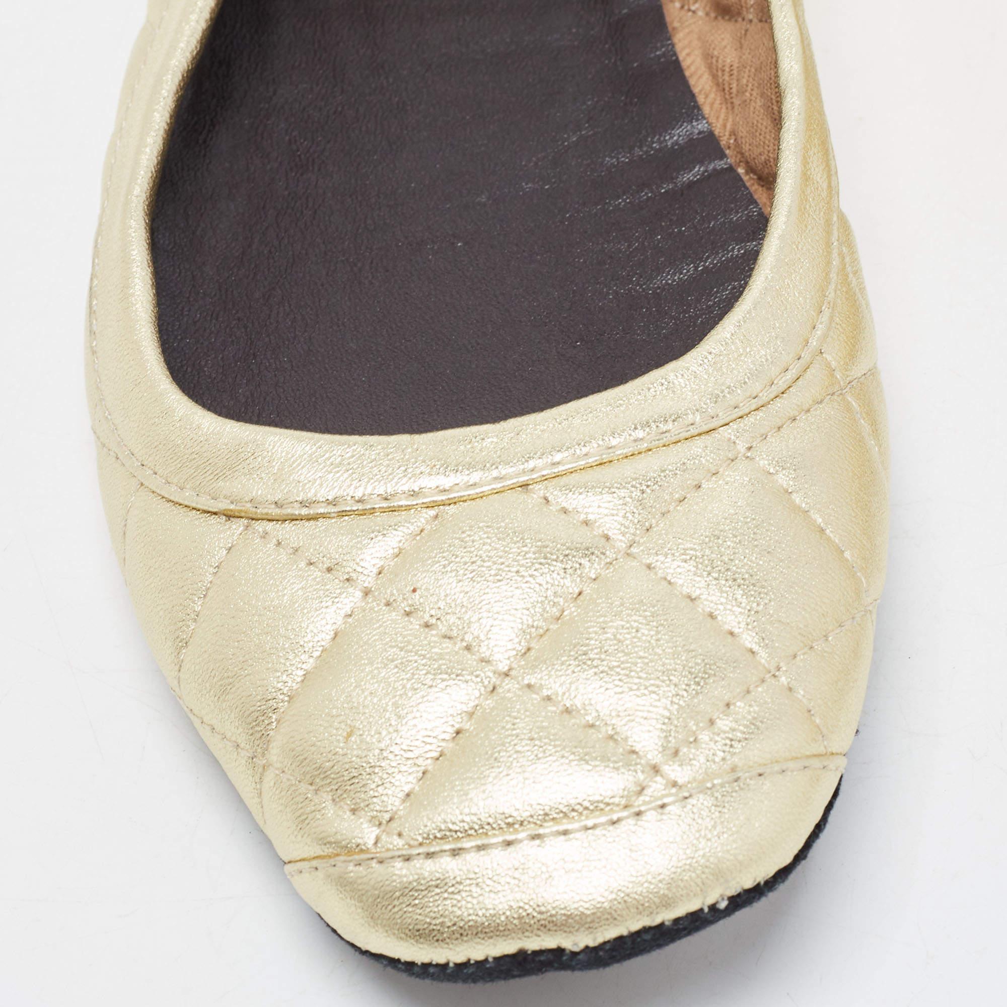 Burberry Gold Quilted Leather Ballet Flats Size 39 3