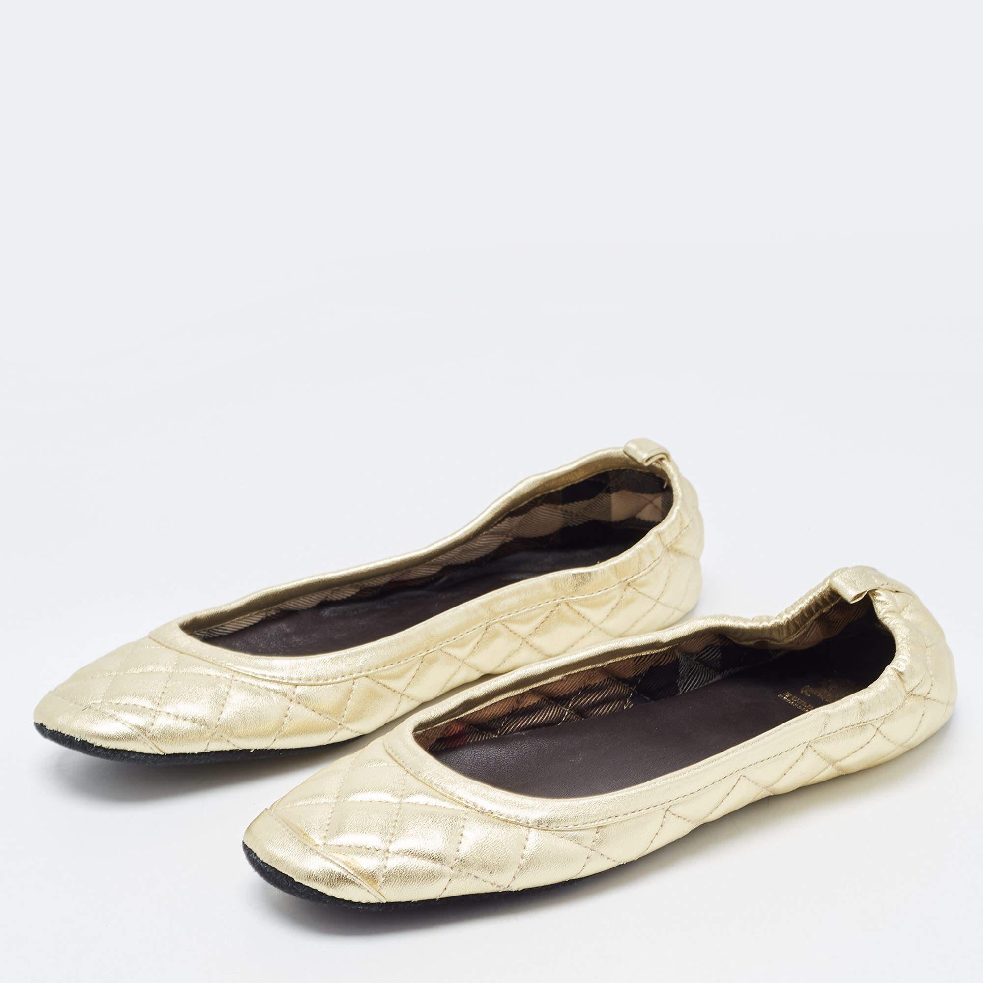Burberry Gold Quilted Leather Ballet Flats Size 39 4
