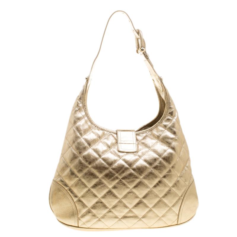 Burberry Gold Quilted Leather Brooke Hobo Damen